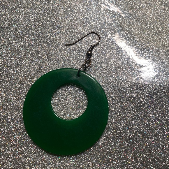 Green hoop Earrings with rhinestones. - Picture 5 of 5